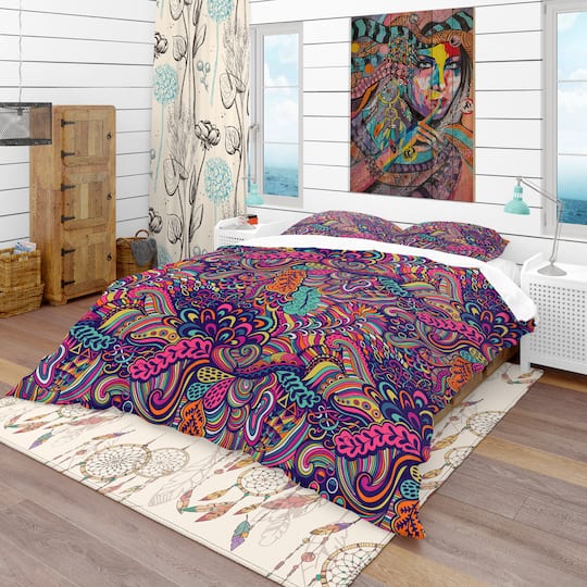 Designart 'Texture with Abstract Flowers' Bohemian & Eclectic Bedding Set